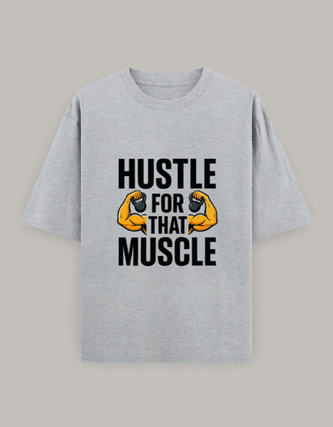 Muscle Hustle Oversize Tee oversized fit printed design detail view by HAViT Apparel