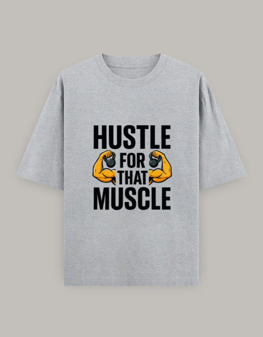Muscle Hustle Oversize Tee oversized fit printed design detail view by HAViT Apparel