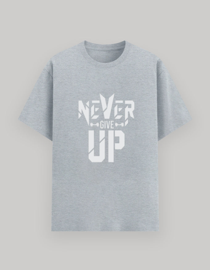 Never Give Up Basic Tee cotton fabric detail view by HAViT Apparel