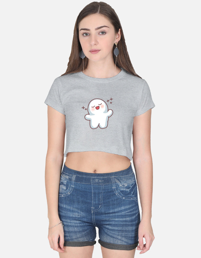 Chill Smiley Crop Top cotton fabric heavyweight fabric detail view by HAViT Apparel