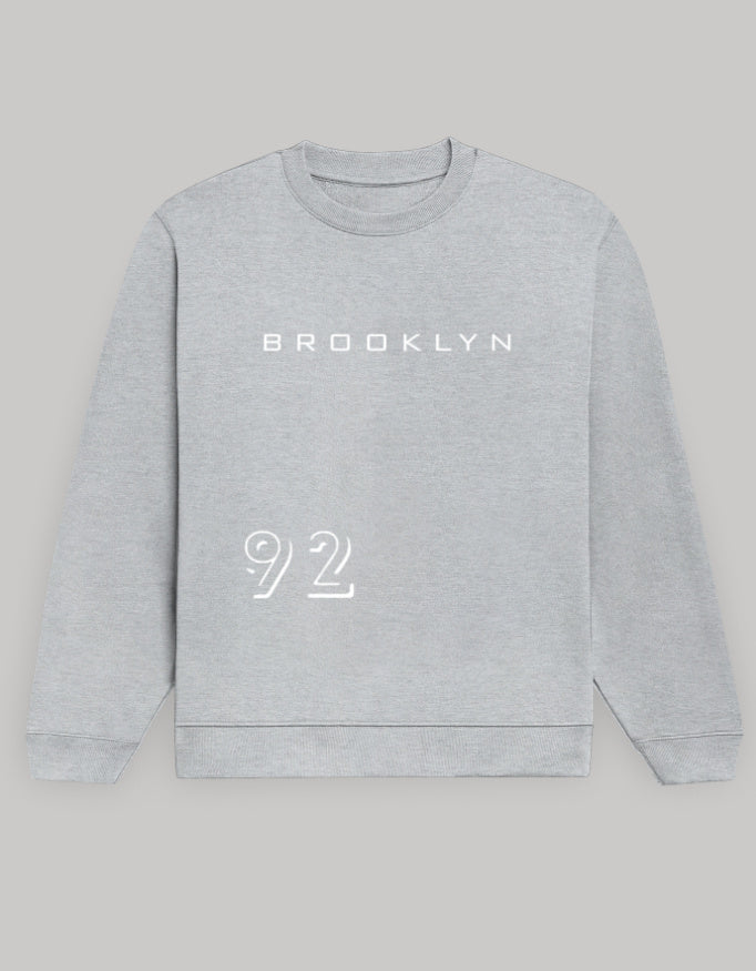 Brooklyn 92 Graphic Men’s Sweatshirt sweatshirt regular fit cotton fabric heavyweight fabric graphic print printed design detail view by HAViT Apparel
