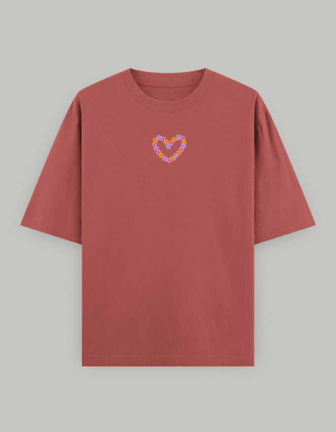 Floral Heart Statement Oversized T-Shirt t-shirt oversized fit cotton fabric heavyweight fabric embroidered design detail view by HAViT Apparel