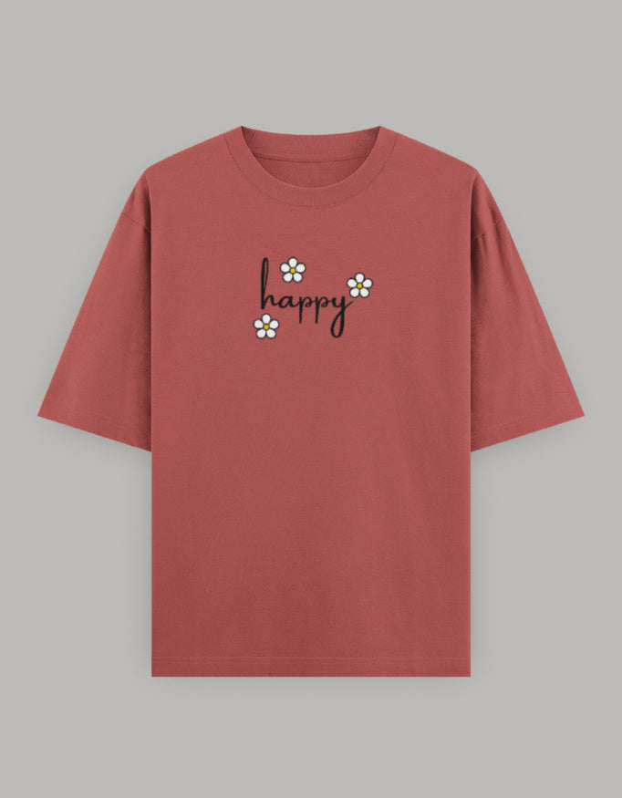 Happy Bloom Oversized Cotton Tee t-shirt oversized fit cotton fabric heavyweight fabric printed design detail view by HAViT Apparel
