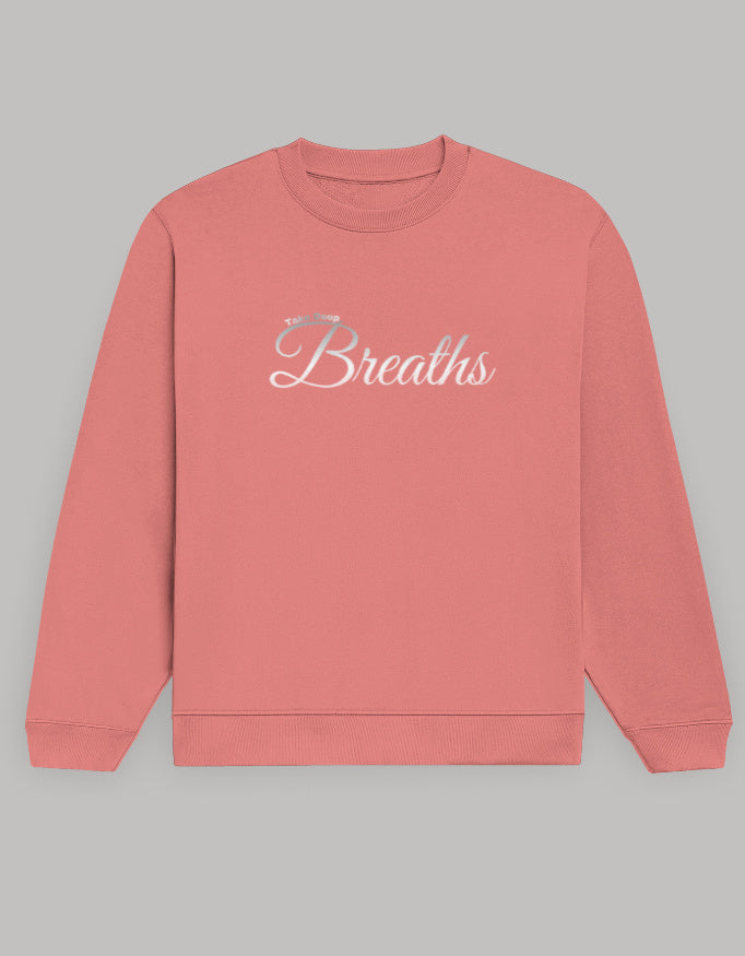 Take Deep Breaths Women Sweatshirt – Calm & Minimal Edition sweatshirt regular fit cotton fabric heavyweight fabric printed design detail view by HAViT Apparel