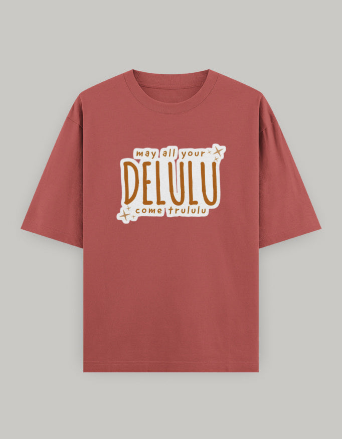 Delulu Manifestation Oversized Tee t-shirt oversized fit cotton fabric heavyweight fabric printed design detail view by HAViT Apparel