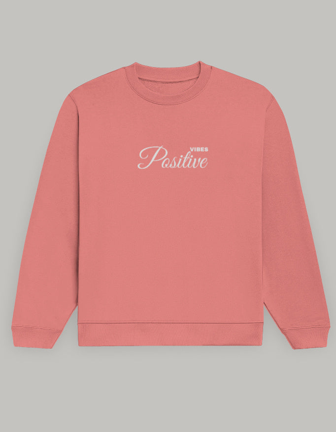 Positive Vibes Unisex Sweatshirt – Minimal Feel-Good Edition sweatshirt regular fit cotton fabric heavyweight fabric printed design detail view by HAViT Apparel
