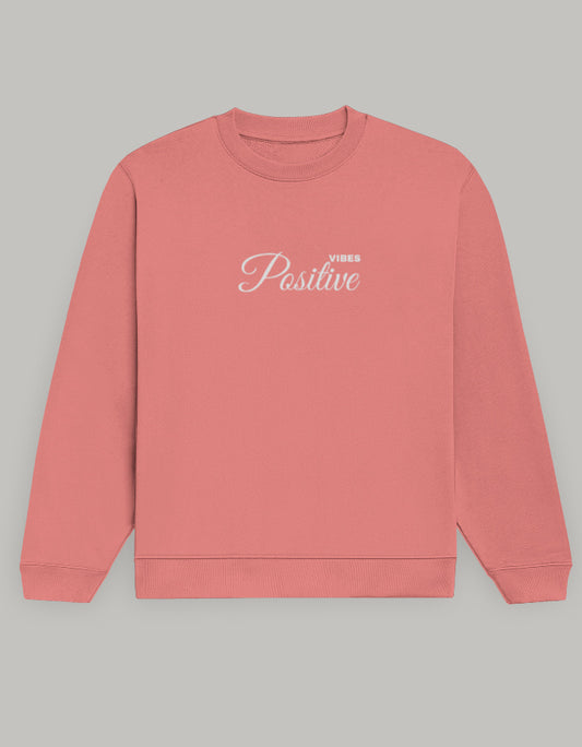 Positive Vibes Unisex Sweatshirt – Minimal Feel-Good Edition sweatshirt regular fit cotton fabric heavyweight fabric printed design detail view by HAViT Apparel