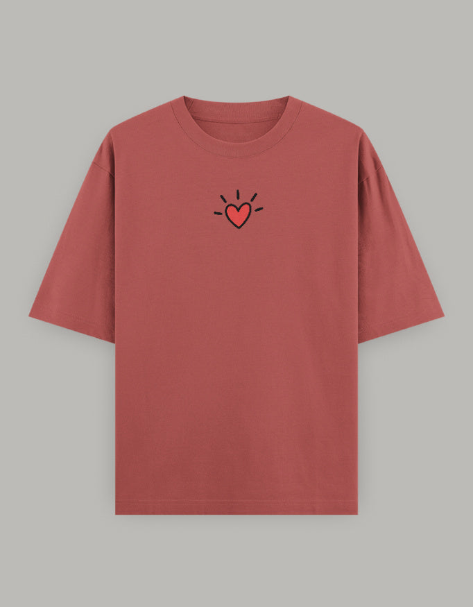Pure Heart Embroidered Oversized Tee t-shirt oversized fit cotton fabric heavyweight fabric embroidered design detail view by HAViT Apparel