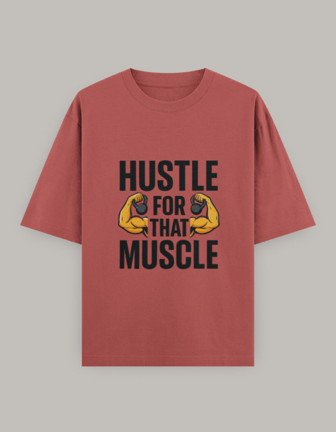 Muscle Hustle Oversize Tee oversized fit printed design detail view by HAViT Apparel