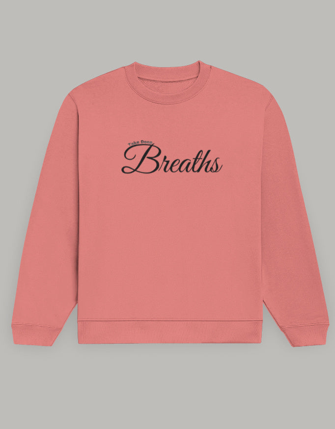 Take Deep Breaths Women Sweatshirt – Calm & Minimal Edition sweatshirt regular fit cotton fabric heavyweight fabric printed design detail view by HAViT Apparel