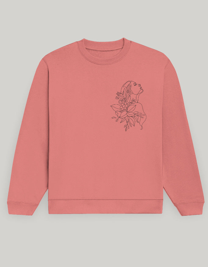 Aesthetic Line Art Women’s Sweatshirt – Floral Outline Design Dark Edition sweatshirt regular fit cotton fabric heavyweight fabric detail view by HAViT Apparel