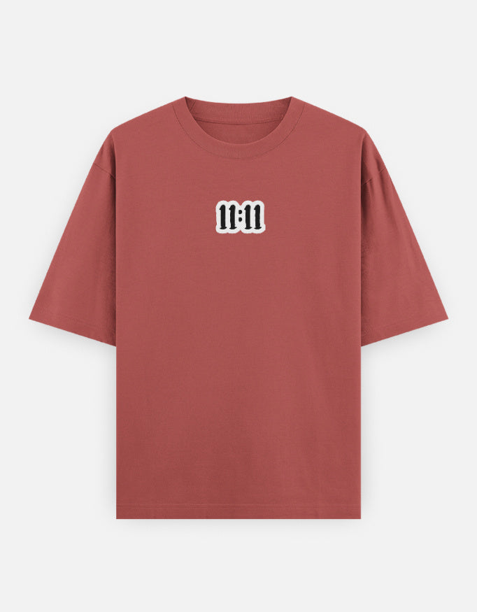 11:11 Wishmark Oversized Women’s T-Shirt jacket oversized fit cotton fabric heavyweight fabric embroidered design detail view by HAViT Apparel