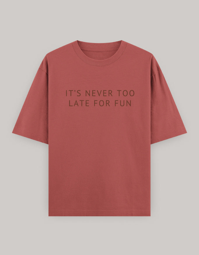 Never Too Late Oversized Statement Tee t-shirt oversized fit cotton fabric heavyweight fabric printed design detail view by HAViT Apparel