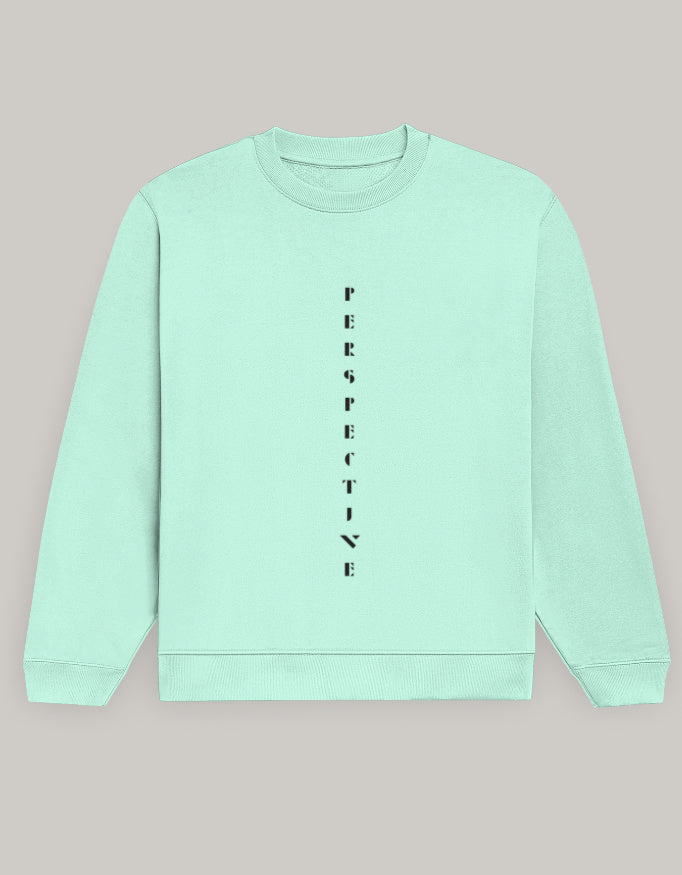 Men’s Regular Fit Sweatshirt – Perspective Text Dark Edition sweatshirt regular fit cotton fabric heavyweight fabric printed design detail view by HAViT Apparel