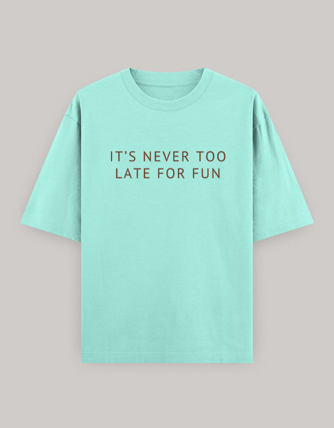 Never Too Late Oversized Statement Tee t-shirt oversized fit cotton fabric heavyweight fabric printed design detail view by HAViT Apparel