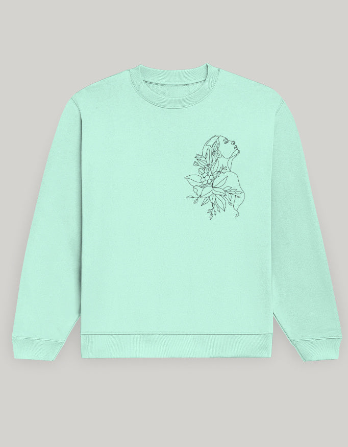 Aesthetic Line Art Women’s Sweatshirt – Floral Outline Design Dark Edition sweatshirt regular fit cotton fabric heavyweight fabric detail view by HAViT Apparel