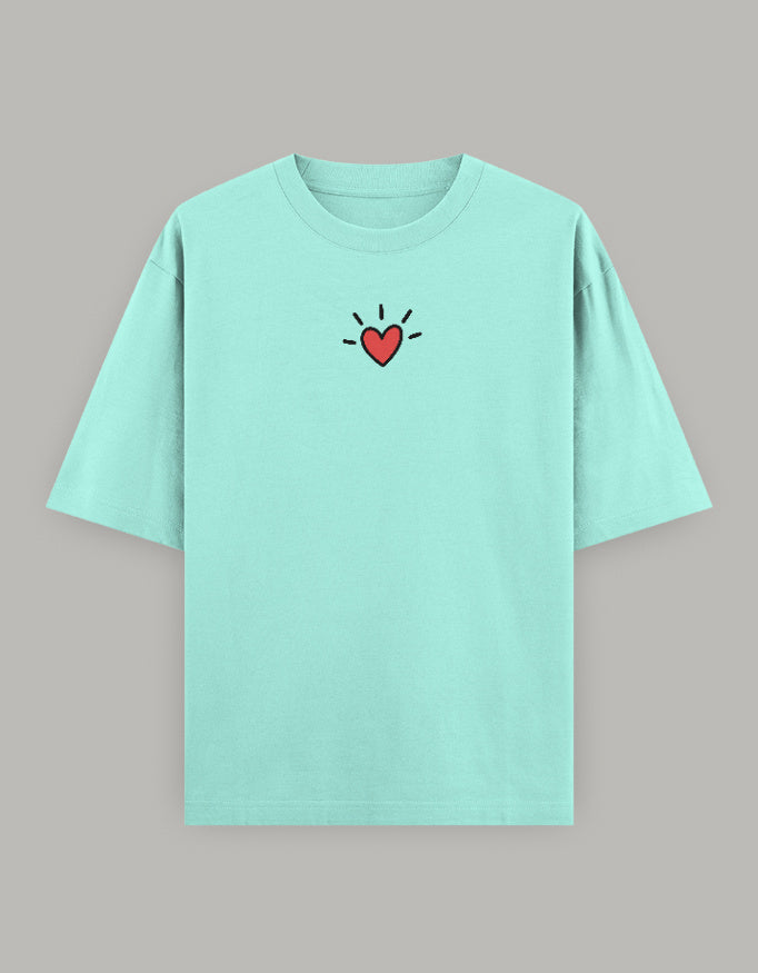 Pure Heart Embroidered Oversized Tee t-shirt oversized fit cotton fabric heavyweight fabric embroidered design detail view by HAViT Apparel