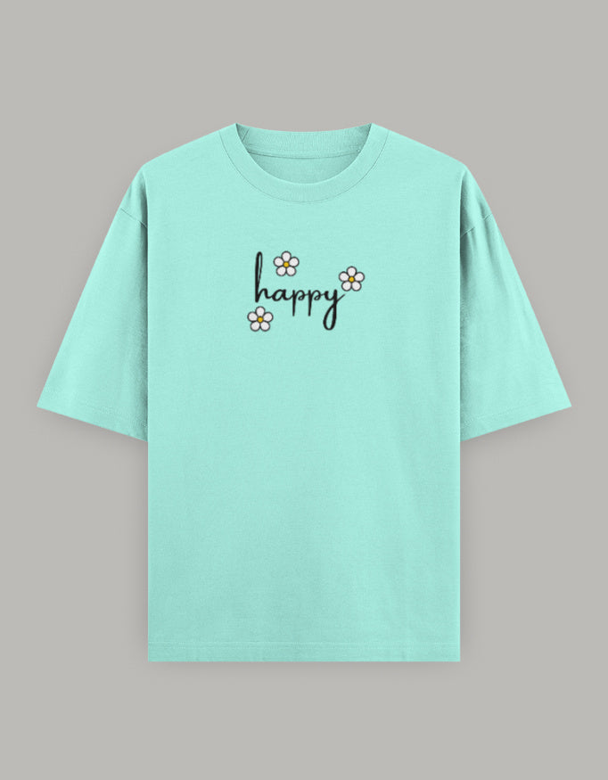 Happy Bloom Oversized Cotton Tee t-shirt oversized fit cotton fabric heavyweight fabric printed design detail view by HAViT Apparel