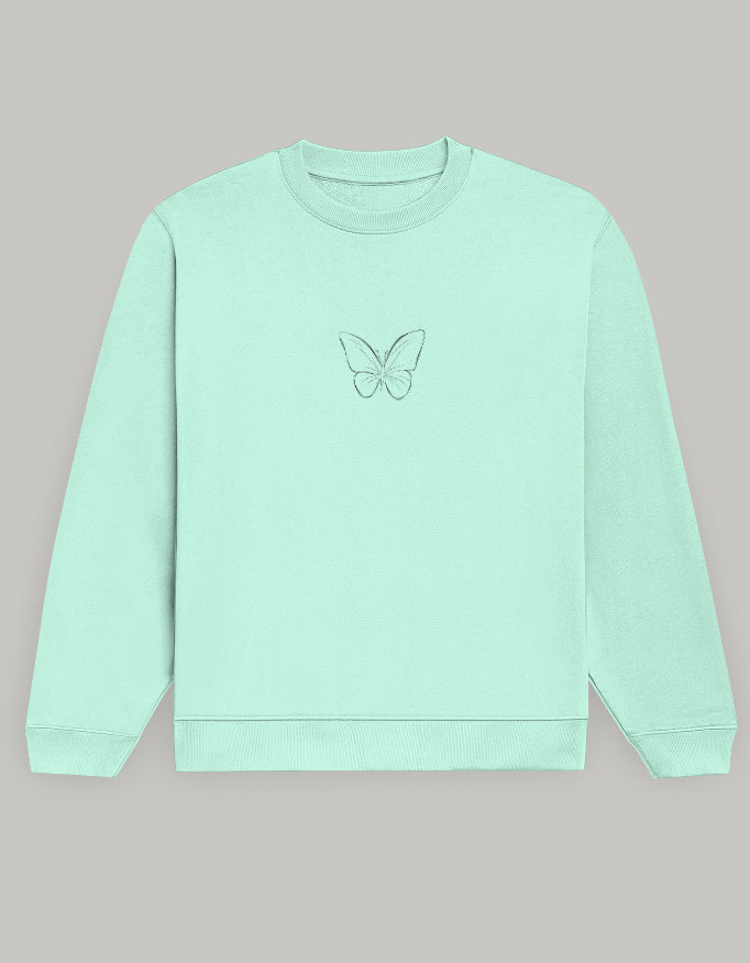 Aesthetic Butterfly Print Women’s Sweatshirt-Dark Edition sweatshirt regular fit cotton fabric heavyweight fabric graphic print printed design detail view by HAViT Apparel