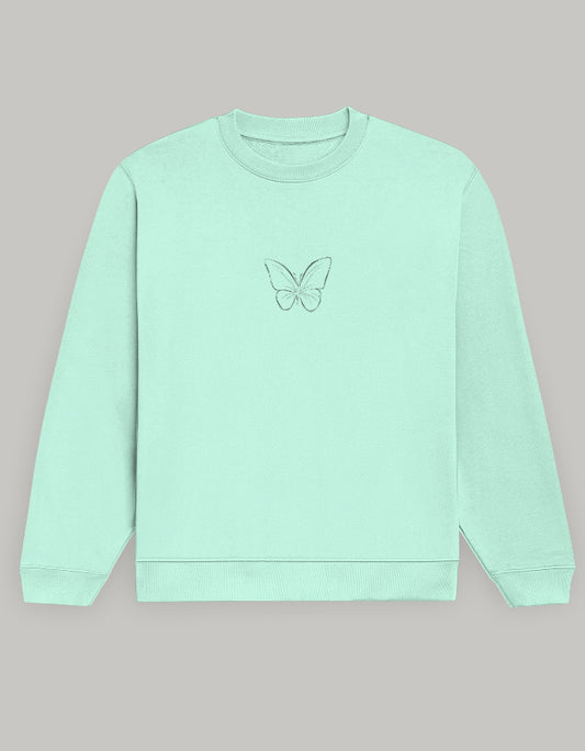 Aesthetic Butterfly Print Women’s Sweatshirt-Dark Edition sweatshirt regular fit cotton fabric heavyweight fabric graphic print printed design detail view by HAViT Apparel
