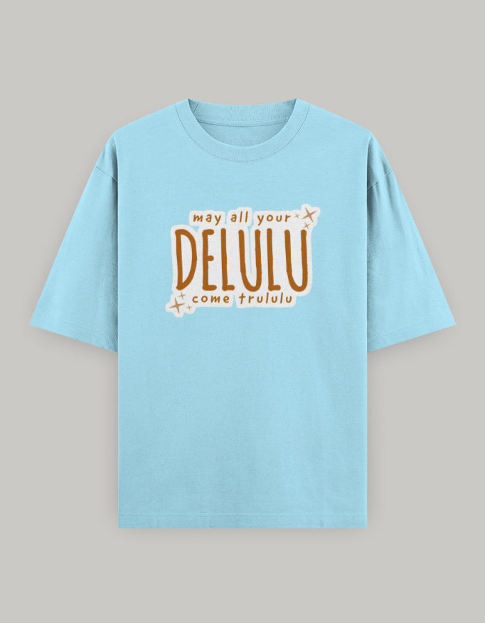 Delulu Manifestation Oversized Tee t-shirt oversized fit cotton fabric heavyweight fabric printed design detail view by HAViT Apparel
