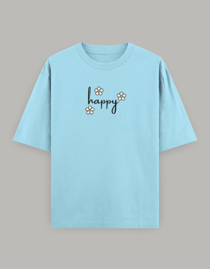 Happy Bloom Oversized Cotton Tee t-shirt oversized fit cotton fabric heavyweight fabric printed design detail view by HAViT Apparel