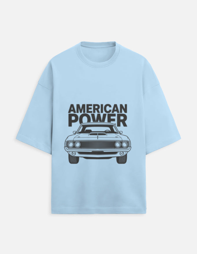 American Power Oversized Terry Tshirt oversized fit cotton fabric heavyweight fabric printed design detail view by HAViT Apparel