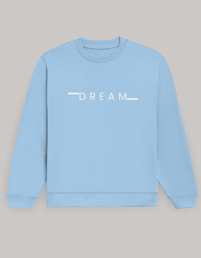 Men’s DREAM Text Sweatshirt – Cozy Casual Wear sweatshirt regular fit cotton fabric heavyweight fabric printed design detail view by HAViT Apparel