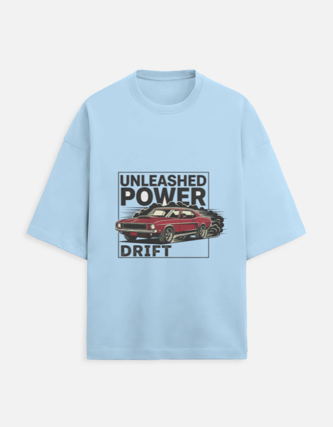 Unleashed Power Drift Oversized Terry Tshirt oversized fit cotton fabric heavyweight fabric graphic print printed design detail view by HAViT Apparel