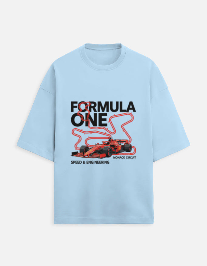 Monaco Night Sprint Oversized Terry Tshirt oversized fit regular fit cotton fabric heavyweight fabric graphic print printed design detail view by HAViT Apparel