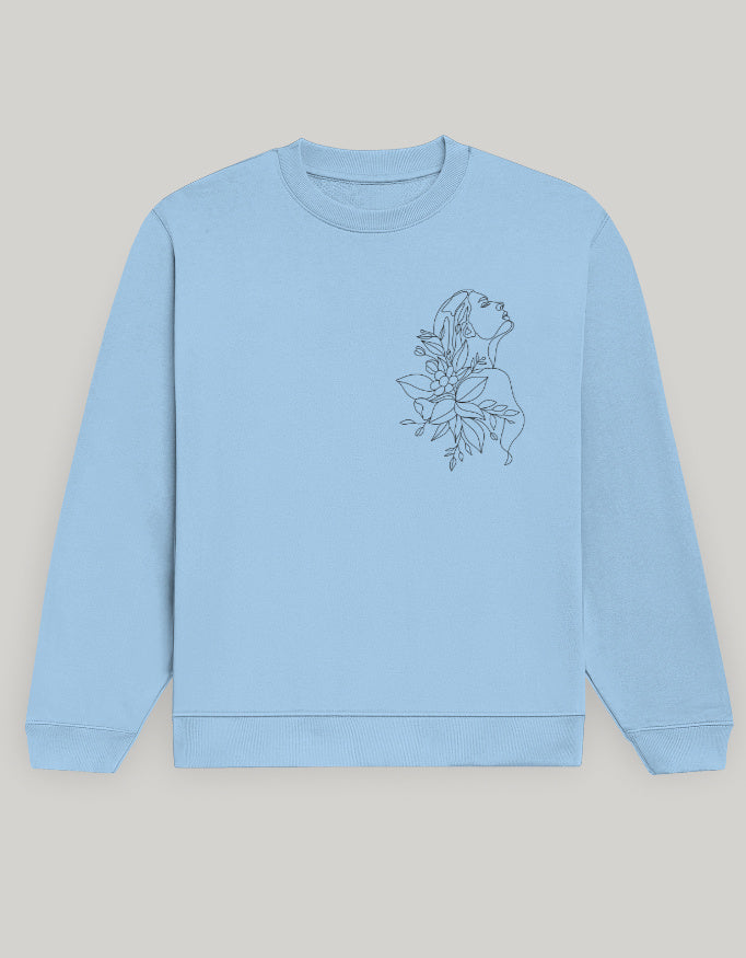 Aesthetic Line Art Women’s Sweatshirt – Floral Outline Design Dark Edition sweatshirt regular fit cotton fabric heavyweight fabric detail view by HAViT Apparel