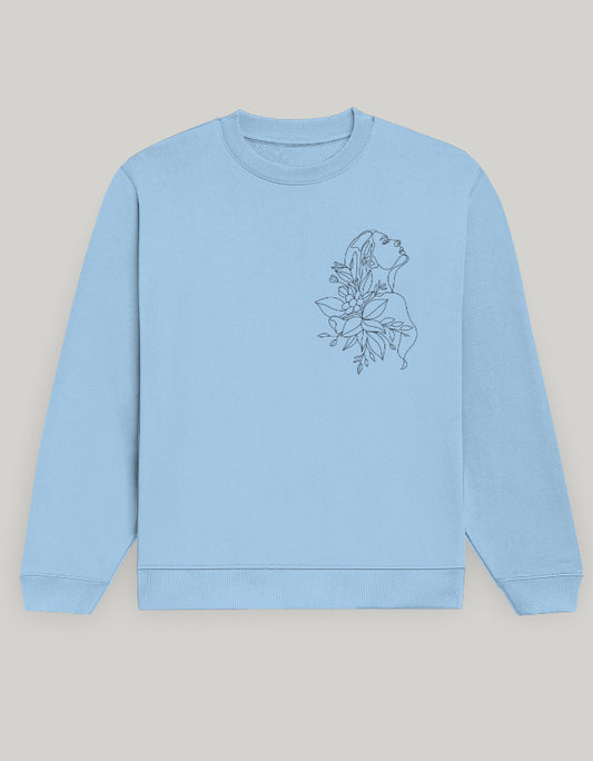 Aesthetic Line Art Women’s Sweatshirt – Floral Outline Design Dark Edition sweatshirt regular fit cotton fabric heavyweight fabric detail view by HAViT Apparel