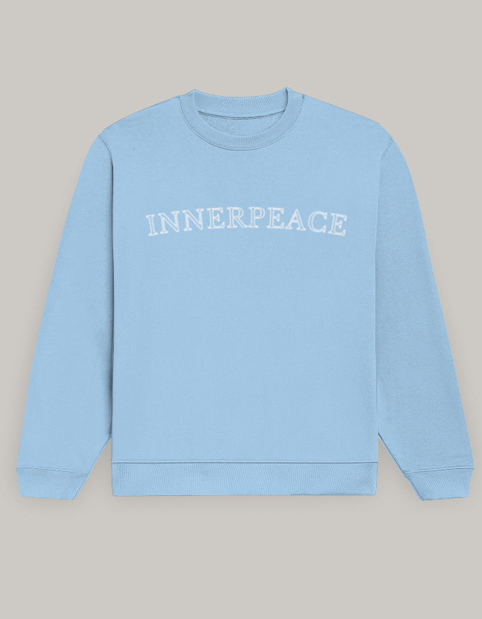 Men’s Inner Peace Graphic Sweatshirt – Clean Typography sweatshirt regular fit cotton fabric heavyweight fabric graphic print printed design detail view by HAViT Apparel