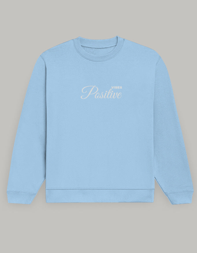 Positive Vibes Unisex Sweatshirt – Minimal Feel-Good Edition sweatshirt regular fit cotton fabric heavyweight fabric printed design detail view by HAViT Apparel