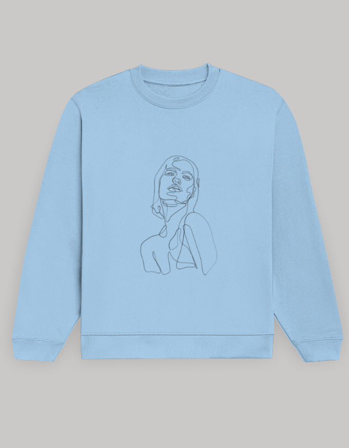 Women’s Regular Fit Sweatshirt with Abstract Line Art Dark Edition Print sweatshirt regular fit cotton fabric heavyweight fabric printed design detail view by HAViT Apparel