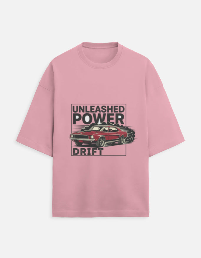 Unleashed Power Drift Oversized Terry Tshirt oversized fit cotton fabric heavyweight fabric graphic print printed design detail view by HAViT Apparel