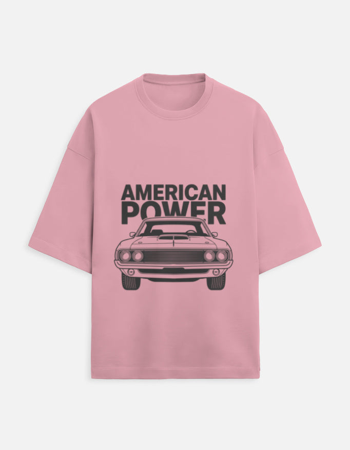 American Power Oversized Terry Tshirt oversized fit cotton fabric heavyweight fabric printed design detail view by HAViT Apparel