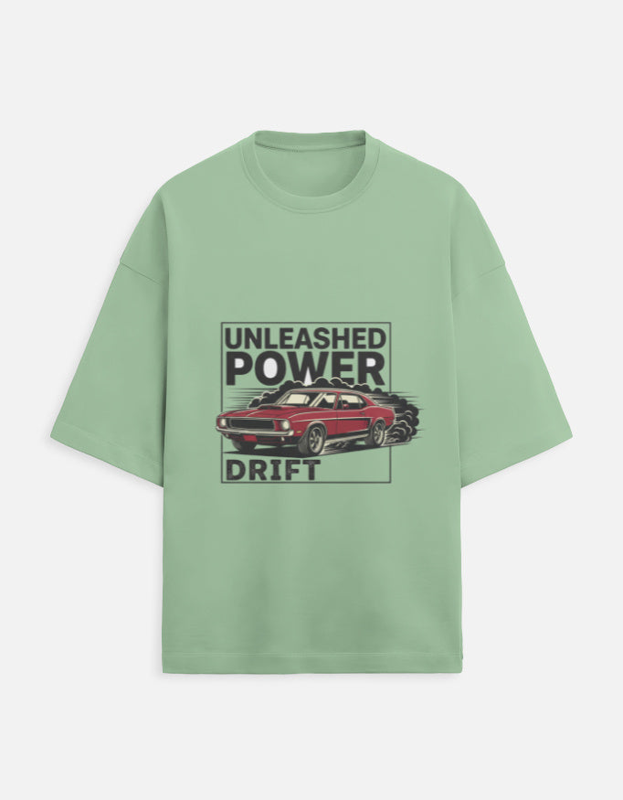 Unleashed Power Drift Oversized Terry Tshirt oversized fit cotton fabric heavyweight fabric graphic print printed design detail view by HAViT Apparel