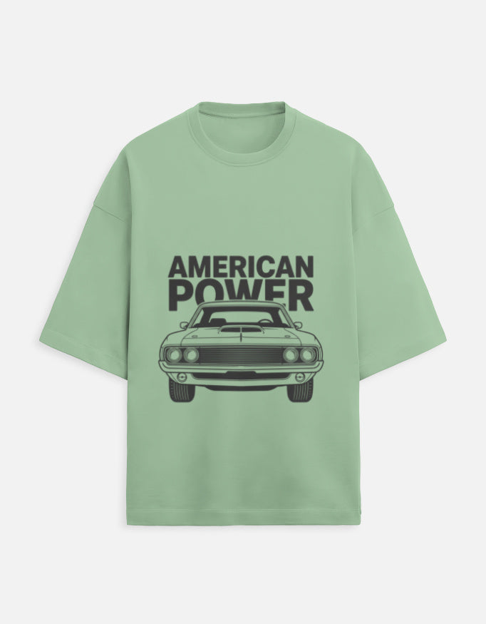 American Power Oversized Terry Tshirt oversized fit cotton fabric heavyweight fabric printed design detail view by HAViT Apparel