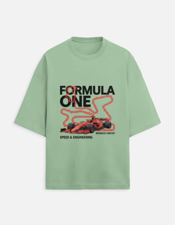 Monaco Night Sprint Oversized Terry Tshirt oversized fit regular fit cotton fabric heavyweight fabric graphic print printed design detail view by HAViT Apparel