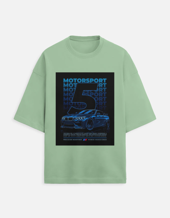 Motorsport Five Oversized Terry Tshirt oversized fit cotton fabric heavyweight fabric graphic print printed design detail view by HAViT Apparel