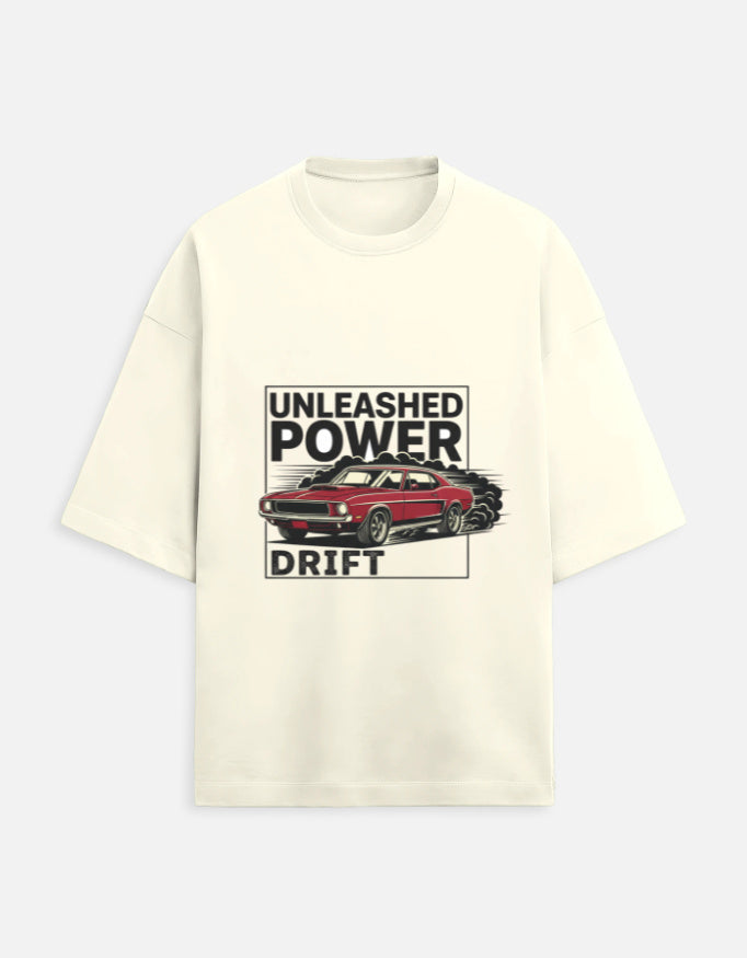 Unleashed Power Drift Oversized Terry Tshirt oversized fit cotton fabric heavyweight fabric graphic print printed design detail view by HAViT Apparel