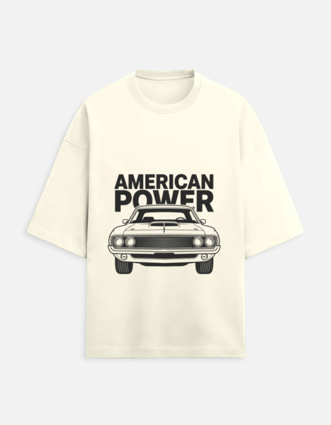 American Power Oversized Terry Tshirt oversized fit cotton fabric heavyweight fabric printed design detail view by HAViT Apparel