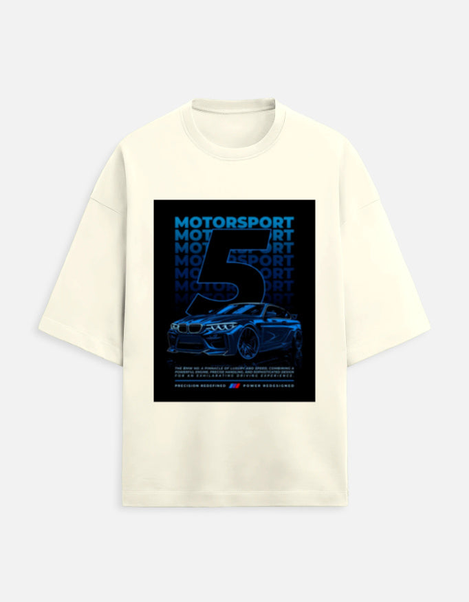 Motorsport Five Oversized Terry Tshirt oversized fit cotton fabric heavyweight fabric graphic print printed design detail view by HAViT Apparel
