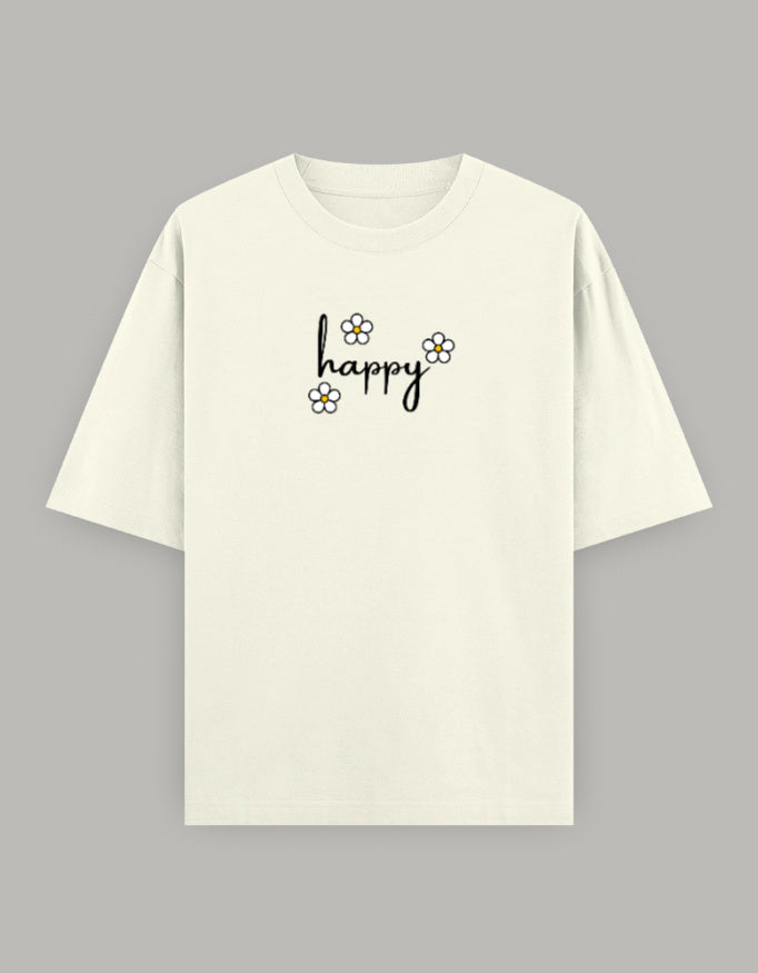 Happy Bloom Oversized Cotton Tee t-shirt oversized fit cotton fabric heavyweight fabric printed design detail view by HAViT Apparel