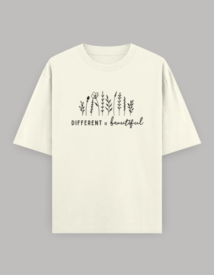 Beautifully Different Statement Oversized Tee t-shirt oversized fit cotton fabric heavyweight fabric printed design detail view by HAViT Apparel
