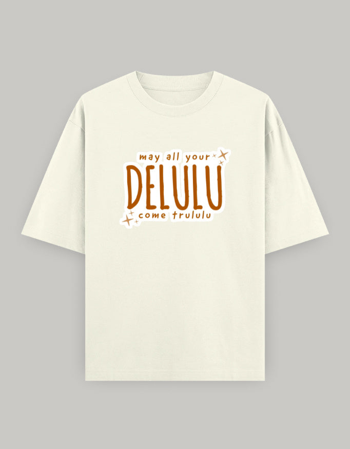 Delulu Manifestation Oversized Tee t-shirt oversized fit cotton fabric heavyweight fabric printed design detail view by HAViT Apparel