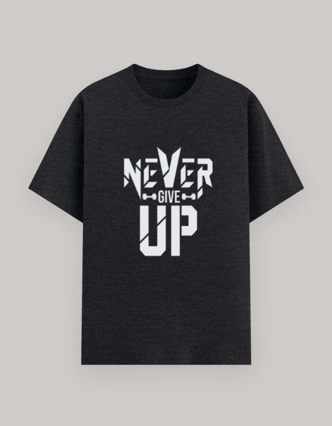 Never Give Up Basic Tee cotton fabric detail view by HAViT Apparel
