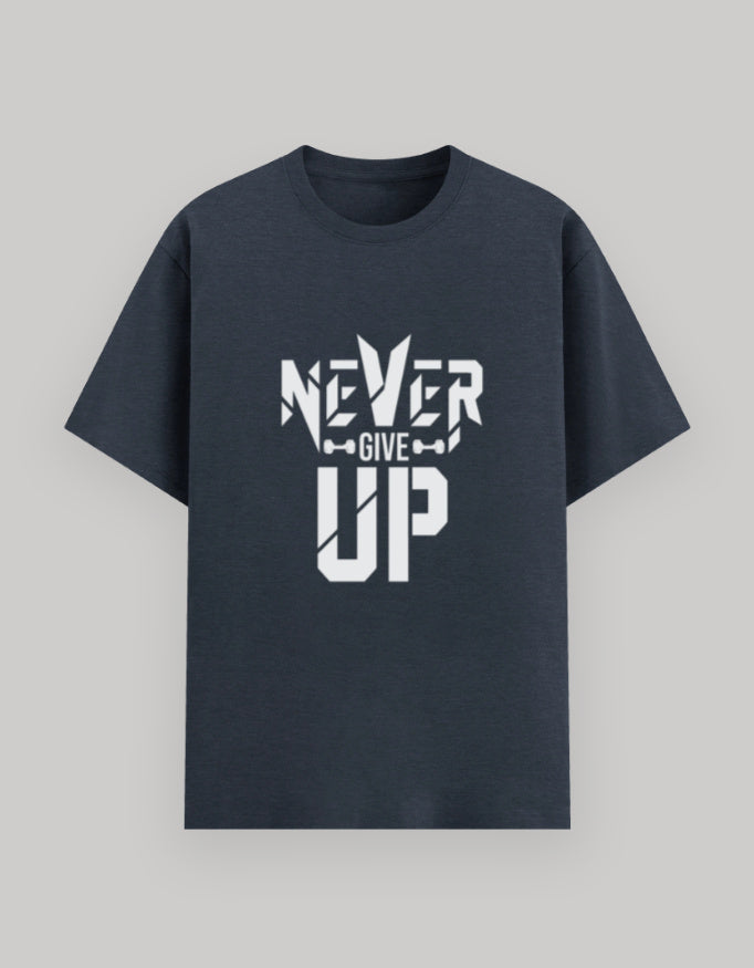 Never Give Up Basic Tee cotton fabric detail view by HAViT Apparel