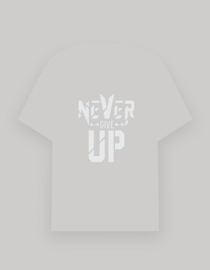 Never Give Up Basic Tee cotton fabric detail view by HAViT Apparel